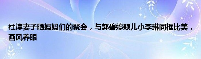 杜淳妻子晒妈妈们的聚会，与郭碧婷颖儿小李琳同框比美，画风养眼