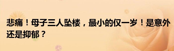 悲痛！母子三人坠楼，最小的仅一岁！是意外还是抑郁？