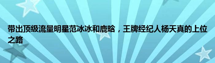 带出顶级流量明星范冰冰和鹿晗，王牌经纪人杨天真的上位之路