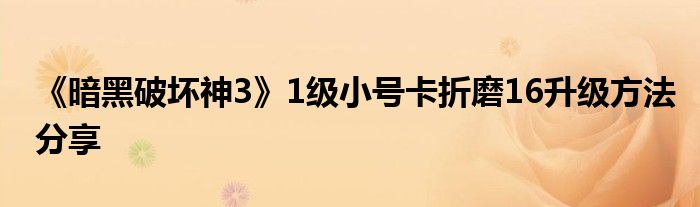 《暗黑破坏神3》1级小号卡折磨16升级方法分享