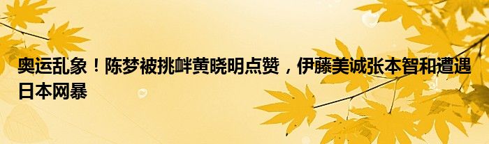 奥运乱象！陈梦被挑衅黄晓明点赞，伊藤美诚张本智和遭遇日本网暴