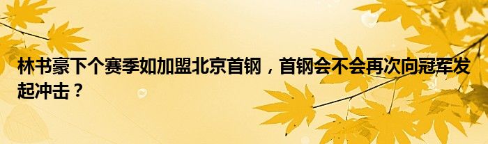 林书豪下个赛季如加盟北京首钢，首钢会不会再次向冠军发起冲击？