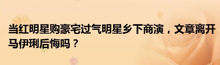 当红明星购豪宅过气明星乡下商演，文章离开马伊琍后悔吗？