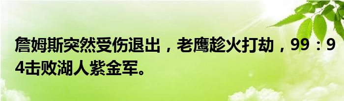 詹姆斯突然受伤退出，老鹰趁火打劫，99：94击败湖人紫金军。