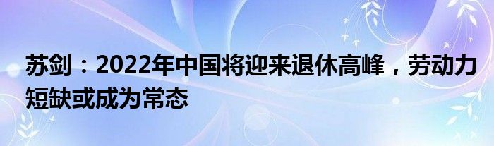 苏剑：2022年中国将迎来退休高峰，劳动力短缺或成为常态