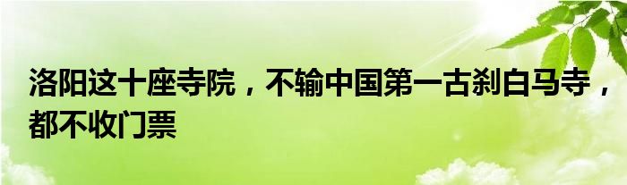 洛阳这十座寺院，不输中国第一古刹白马寺，都不收门票