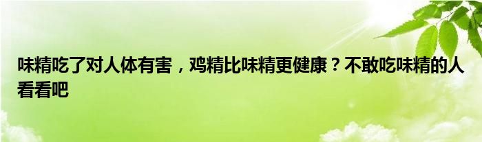 味精吃了对人体有害，鸡精比味精更健康？不敢吃味精的人看看吧