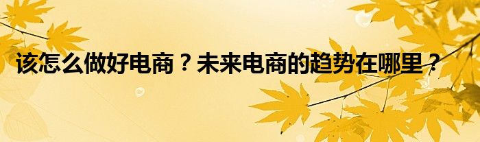 该怎么做好电商？未来电商的趋势在哪里？