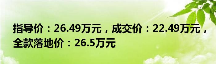 指导价：26.49万元，成交价：22.49万元，全款落地价：26.5万元