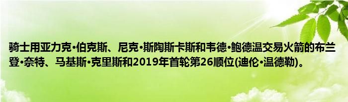 骑士用亚力克·伯克斯、尼克·斯陶斯卡斯和韦德·鲍德温交易火箭的布兰登·奈特、马基斯·克里斯和2019年首轮第26顺位(迪伦·温德勒)。