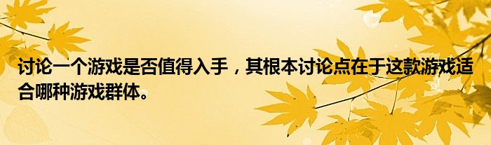 讨论一个游戏是否值得入手，其根本讨论点在于这款游戏适合哪种游戏群体。