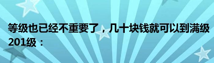 等级也已经不重要了，几十块钱就可以到满级201级：