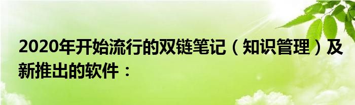 2020年开始流行的双链笔记（知识管理）及新推出的软件：