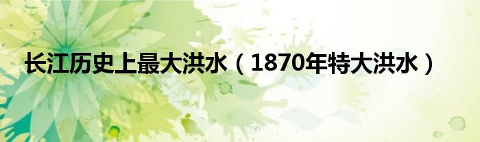 长江历史上最大洪水（1870年特大洪水）