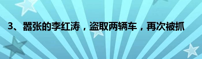 3、嚣张的李红涛，盗取两辆车，再次被抓