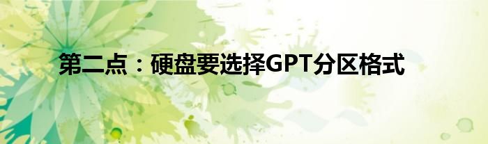 第二点：硬盘要选择GPT分区格式