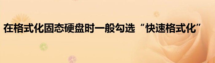 在格式化固态硬盘时一般勾选“快速格式化”