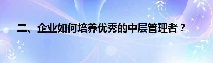 二、企业如何培养优秀的中层管理者？