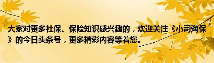 大家对更多社保、保险知识感兴趣的，欢迎关注《小司淘保》的今日头条号，更多精彩内容等着您。