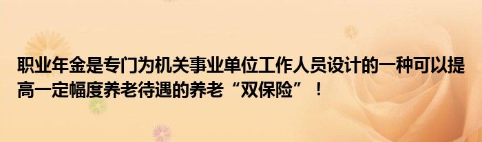 职业年金是专门为机关事业单位工作人员设计的一种可以提高一定幅度养老待遇的养老“双保险”！