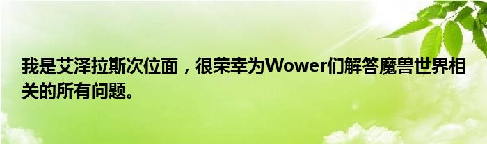 我是艾泽拉斯次位面，很荣幸为Wower们解答魔兽世界相关的所有问题。