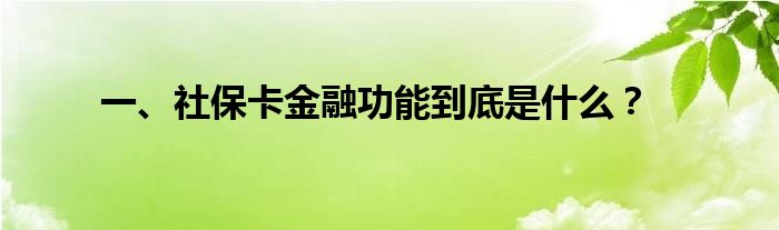 一、社保卡金融功能到底是什么？