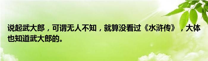 说起武大郎，可谓无人不知，就算没看过《水浒传》，大体也知道武大郎的。