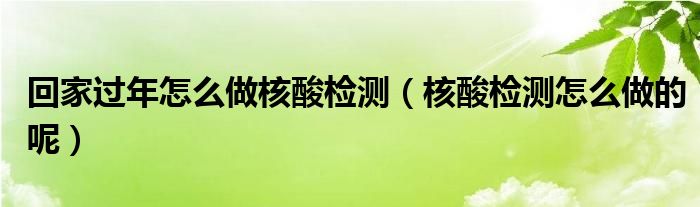 回家过年怎么做核酸检测（核酸检测怎么做的呢）