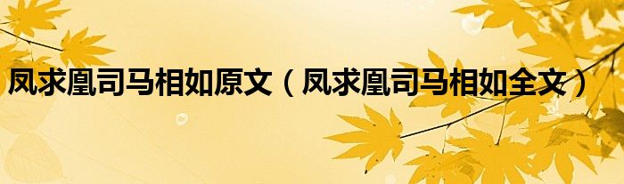 凤求凰司马相如原文（凤求凰司马相如全文）