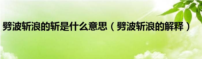 劈波斩浪的斩是什么意思（劈波斩浪的解释）