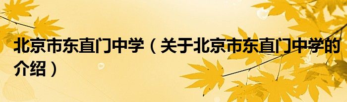 北京市东直门中学（关于北京市东直门中学的介绍）