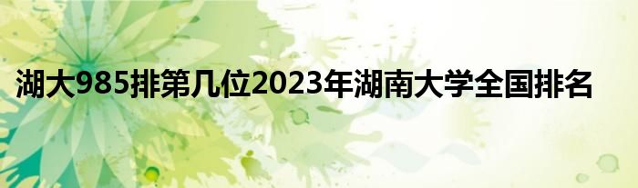 湖大985排第几位2023年湖南大学全国排名