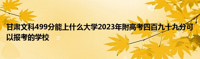 甘肃文科499分能上什么大学2023年附高考四百九十九分可以报考的学校