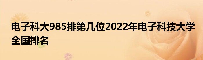 电子科大985排第几位2022年电子科技大学全国排名