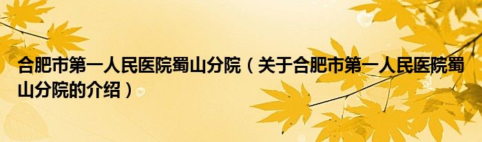 合肥市第一人民医院蜀山分院（关于合肥市第一人民医院蜀山分院的介绍）