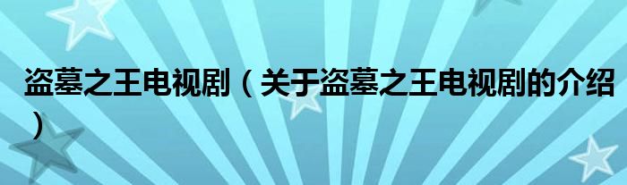 盗墓之王电视剧（关于盗墓之王电视剧的介绍）