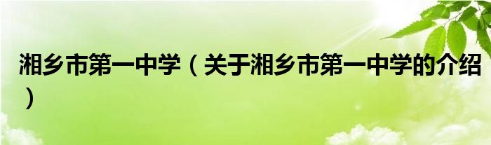 湘乡市第一中学（关于湘乡市第一中学的介绍）