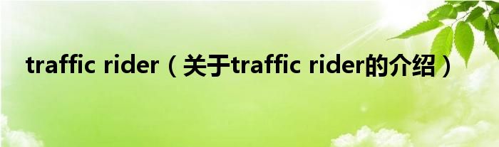 traffic rider（关于traffic rider的介绍）