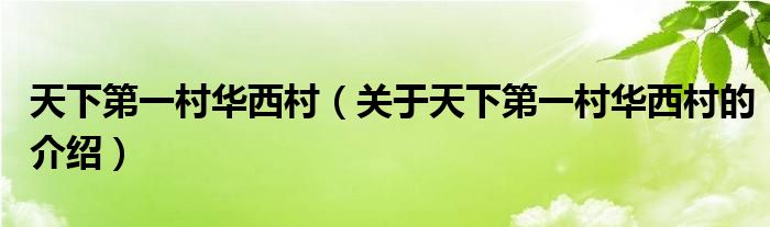 天下第一村华西村（关于天下第一村华西村的介绍）