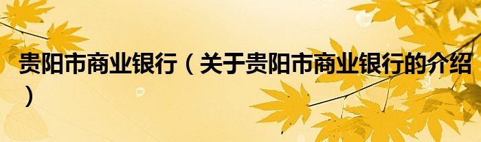 贵阳市商业银行（关于贵阳市商业银行的介绍）