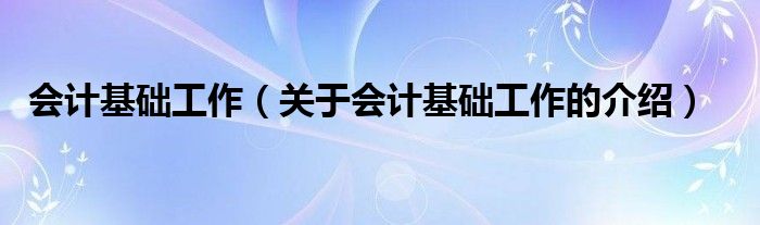 会计基础工作（关于会计基础工作的介绍）