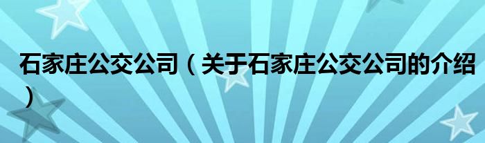 石家庄公交公司（关于石家庄公交公司的介绍）