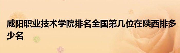 咸阳职业技术学院排名全国第几位在陕西排多少名