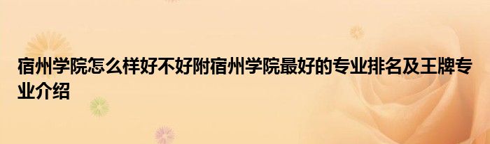 宿州学院怎么样好不好附宿州学院最好的专业排名及王牌专业介绍