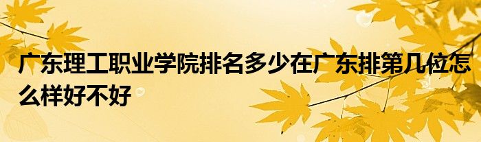 广东理工职业学院排名多少在广东排第几位怎么样好不好