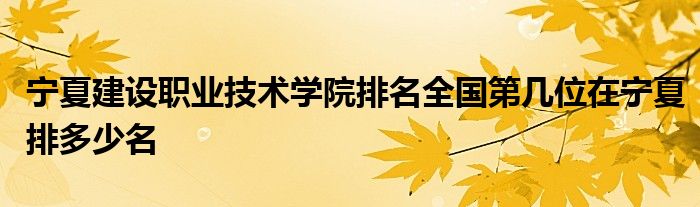 宁夏建设职业技术学院排名全国第几位在宁夏排多少名