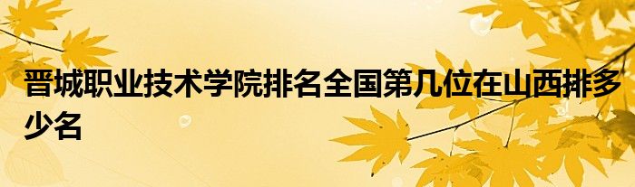 晋城职业技术学院排名全国第几位在山西排多少名