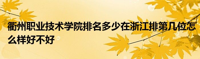 衢州职业技术学院排名多少在浙江排第几位怎么样好不好