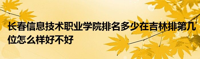 长春信息技术职业学院排名多少在吉林排第几位怎么样好不好