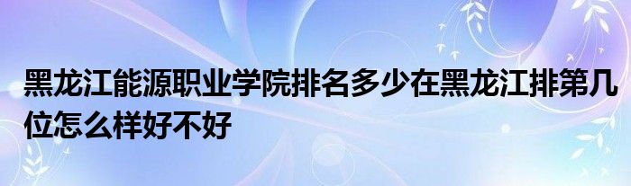 黑龙江能源职业学院排名多少在黑龙江排第几位怎么样好不好